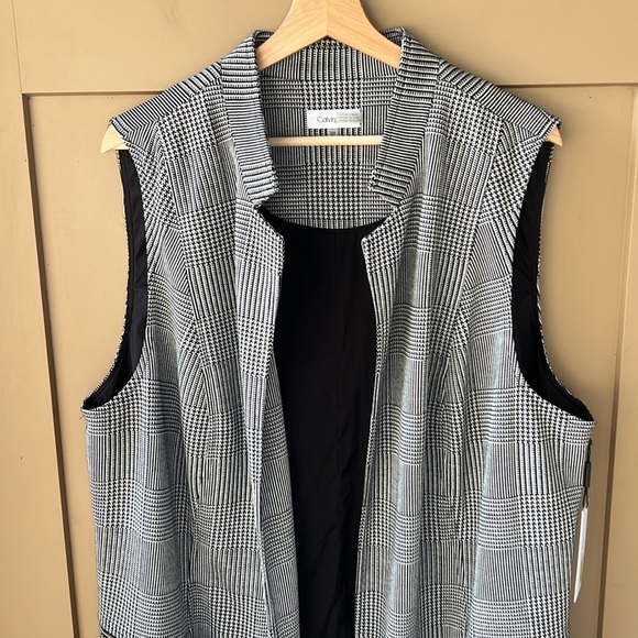 Calvin Klein New w Tag 22W Glen Plaid Career Longline Structured Vest Duster - Picture 3 of 10